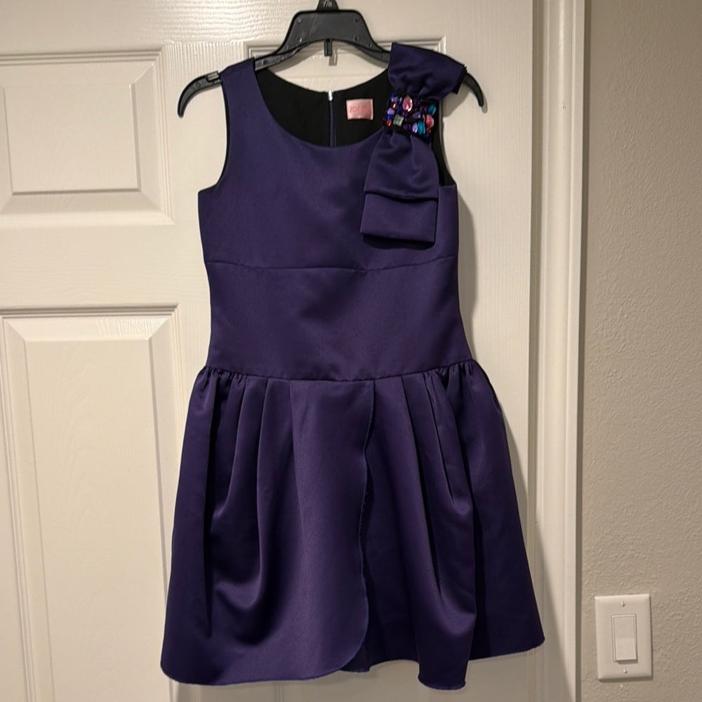 Zoe Ltd girls formal evening dress purple rhinestone crystal bow party 12